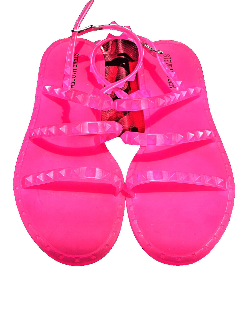 Steve Madden Neon Pink Studded Jelly Sandals Y2K Slip On Womens Size 5